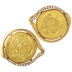 Piaget White Diamond 18K and 22K Yellow Gold Coin Cufflinks