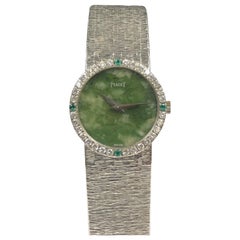 Vintage Piaget White Gold Diamond and Jadeite Dial Mechanical Ladies Wristwatch