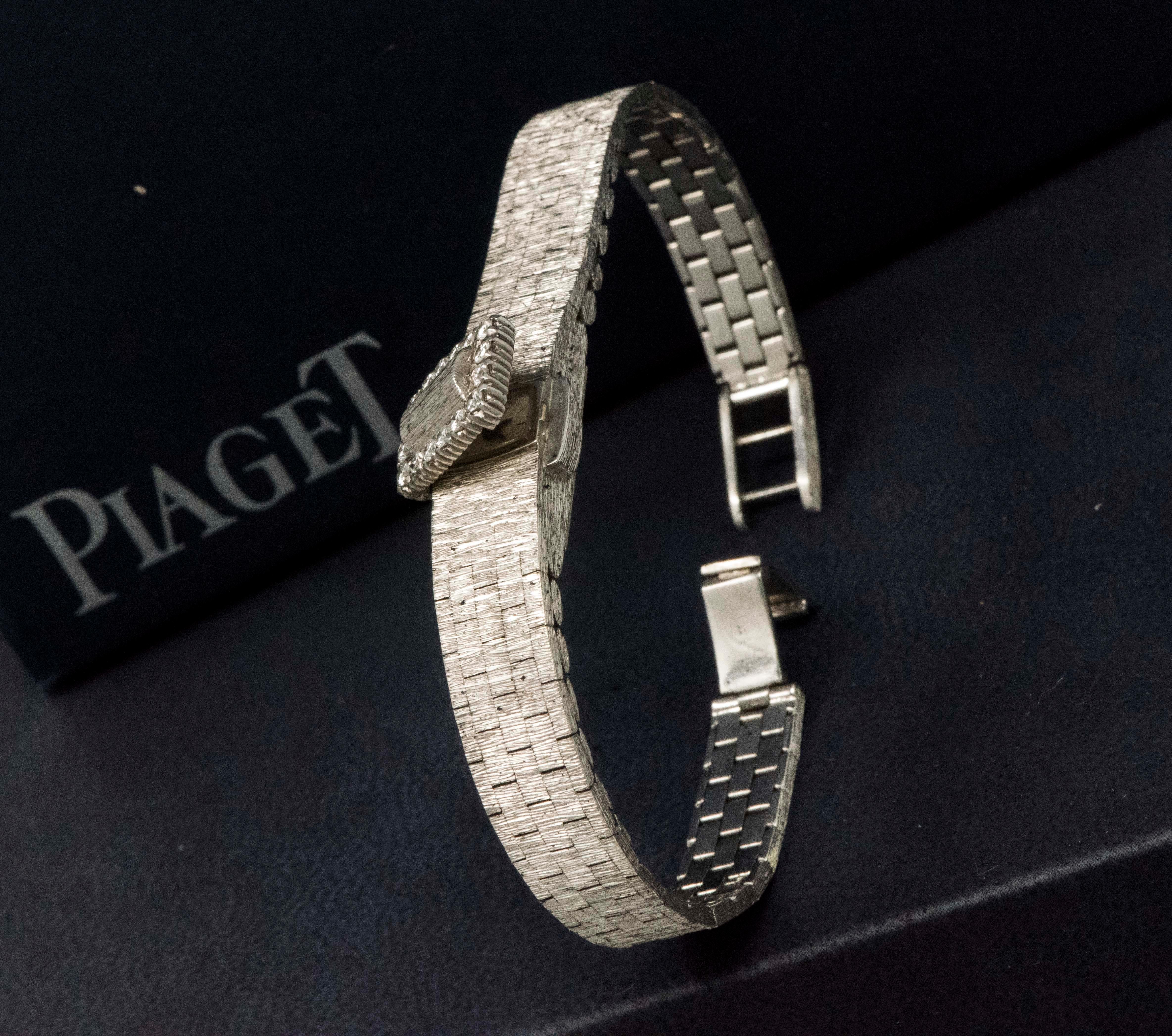 Modern Piaget White Gold Diamond Concealed Dial Bracelet Wristwatch, circa 1960s