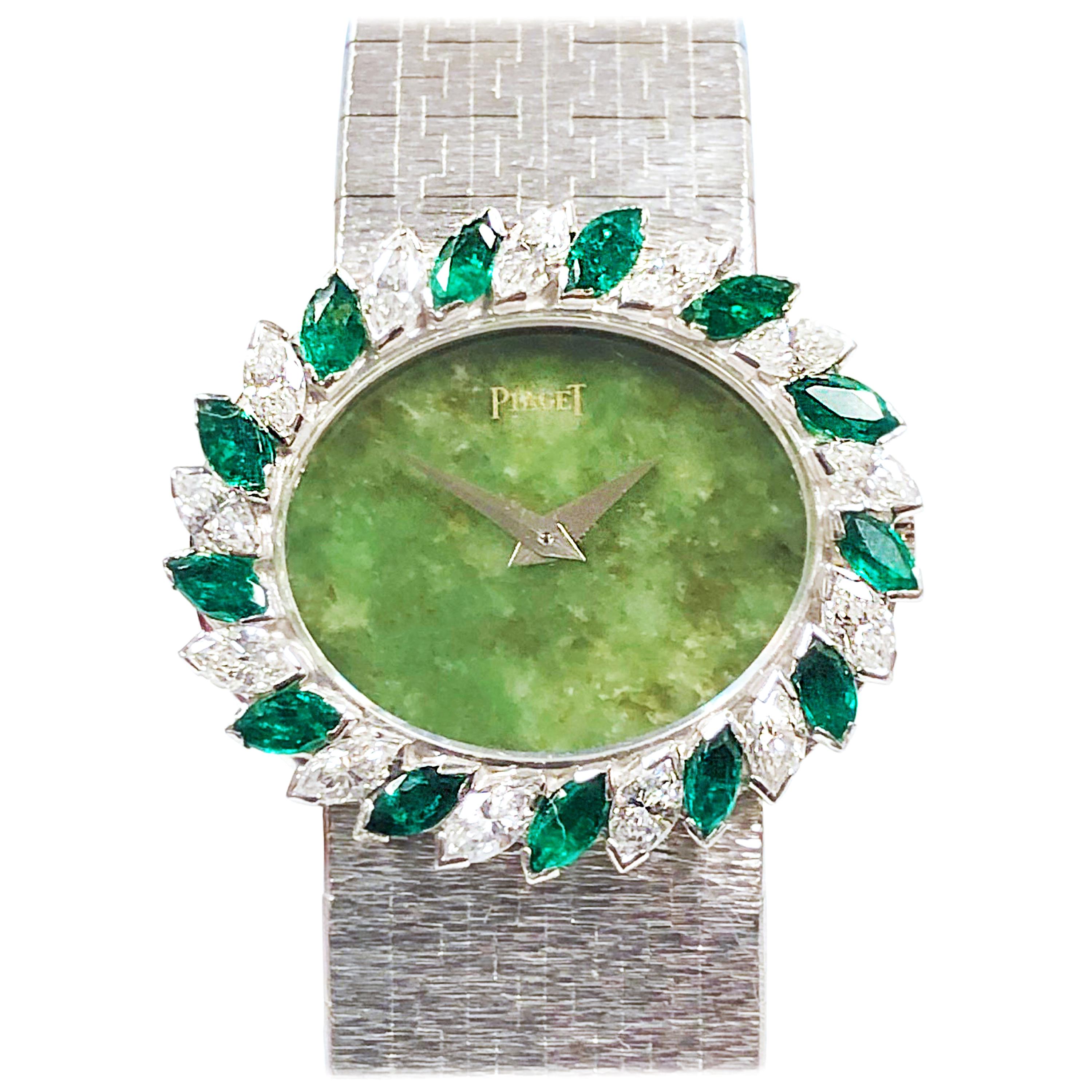 Piaget Diamond Emerald and Jade Dial White Gold Ladies Manual Wind Wristwatch