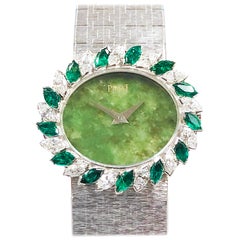 Vintage Piaget Diamond Emerald and Jade Dial White Gold Ladies Manual Wind Wristwatch