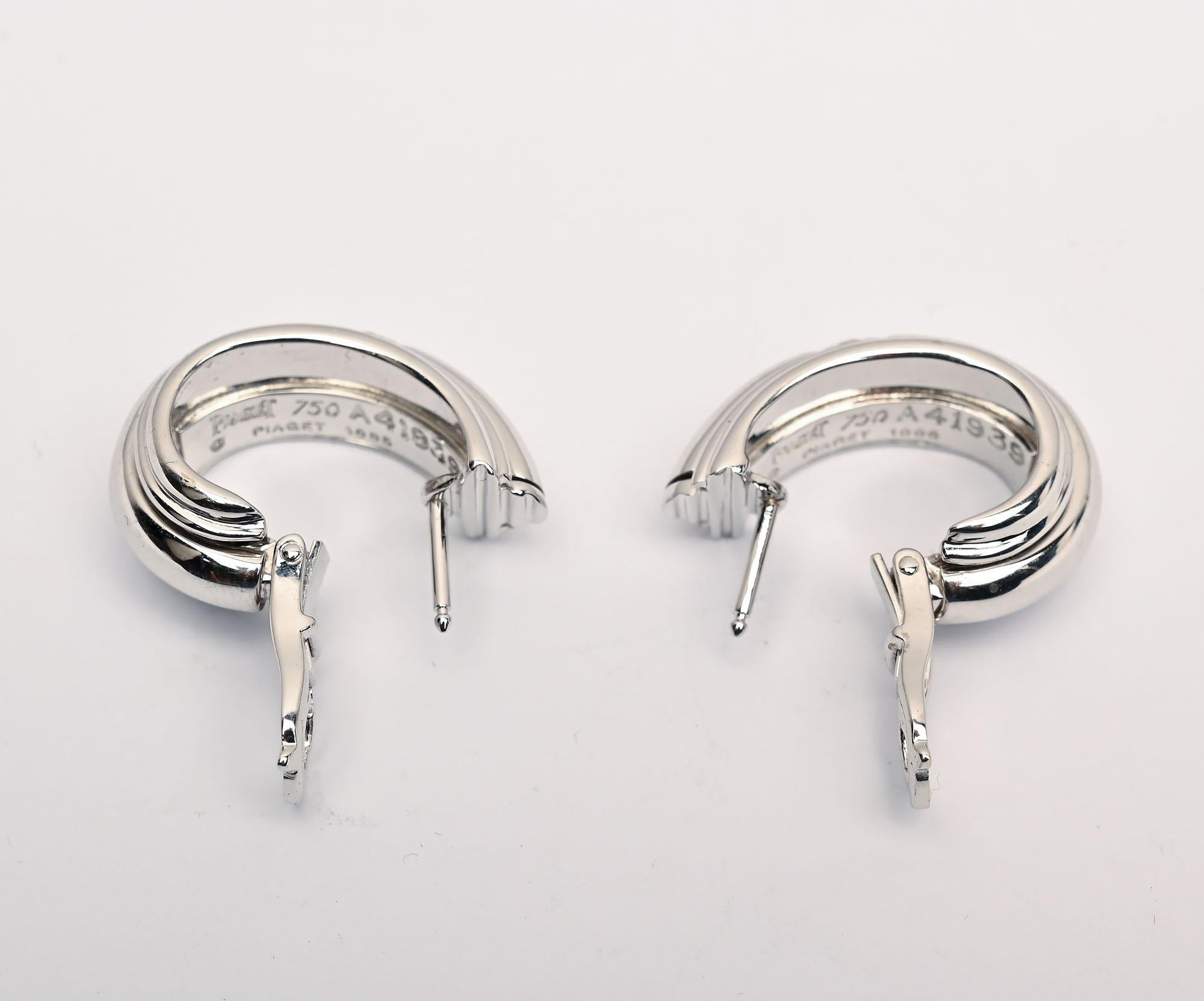 Brilliant Cut Piaget White Gold Half Hoop Earrings with Diamonds For Sale