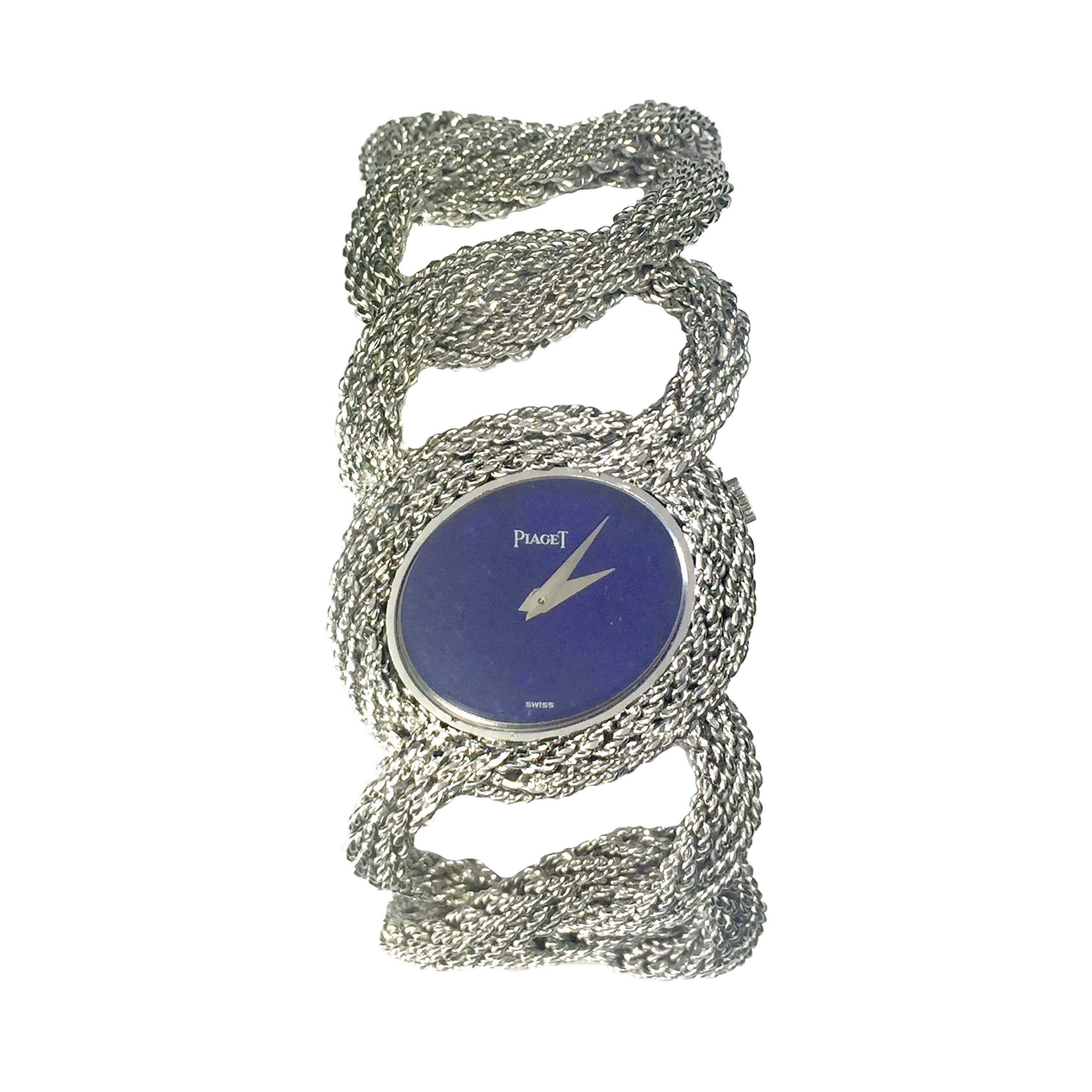 Piaget White Gold Lapis Dial Large and Impressive Mechanical Bracelet Watch