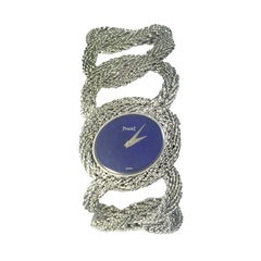 Retro Piaget White Gold Lapis Dial Large and Impressive Mechanical Bracelet Watch