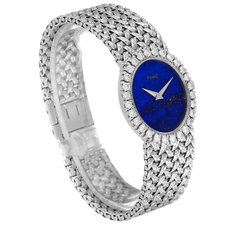 Piaget White Gold Lapis Lazuri Dial Diamond Vintage Cocktail Ladies Watch 9814 In Excellent Condition For Sale In Atlanta, GA