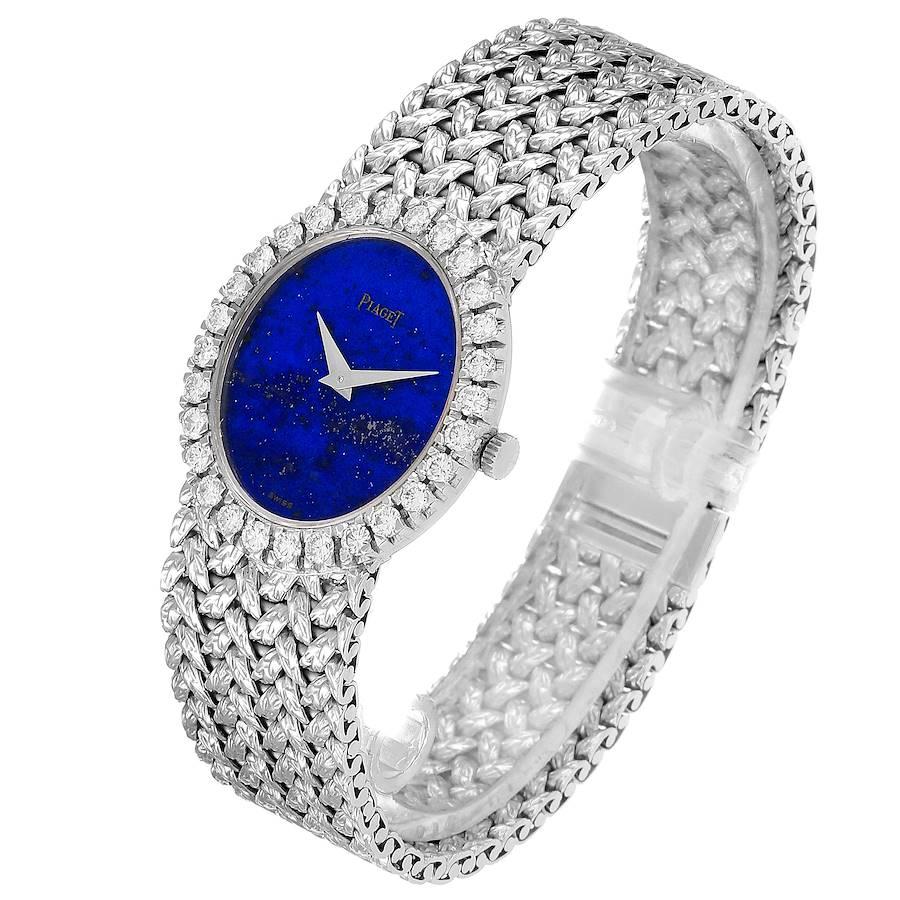 Women's Piaget White Gold Lapis Lazuri Dial Diamond Vintage Cocktail Ladies Watch 9814 For Sale