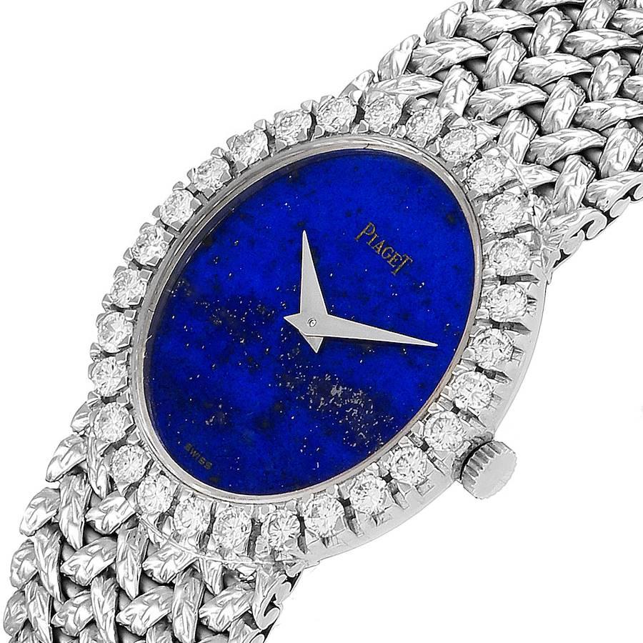 Piaget White Gold Lapis Lazuri Dial Diamond Vintage Cocktail Ladies Watch 9814 For Sale 1