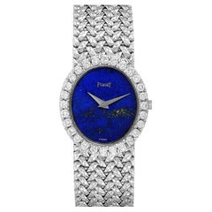 Piaget White Gold Lapis Lazuri Dial Diamond Vintage Cocktail Ladies Watch 9814
