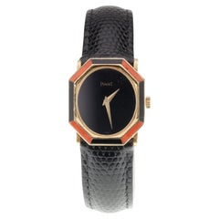 Piaget Women's 18k Yellow Gold Onyx & Coral Women's Mechanical Watch 9341 W/ Box