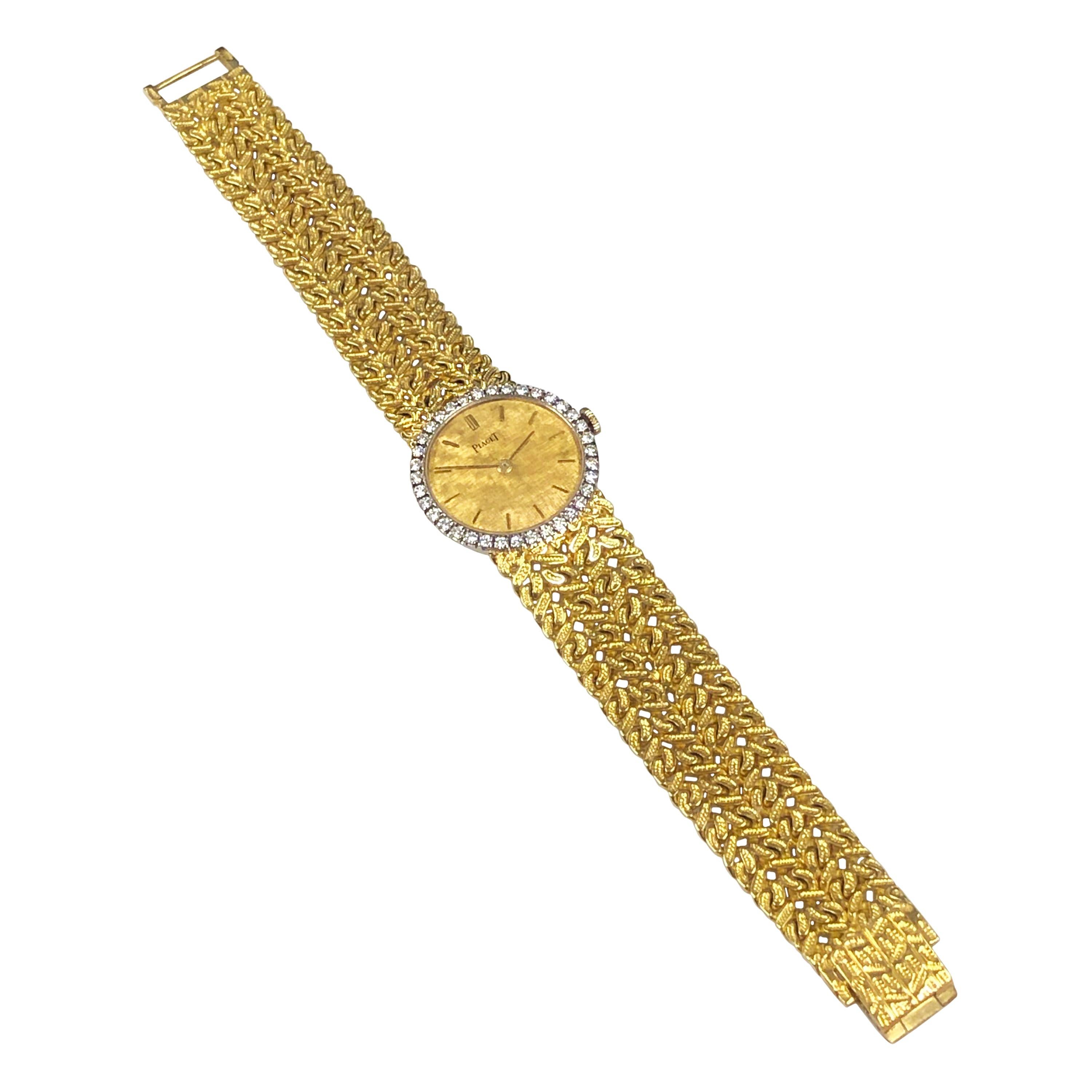 Piaget Yellow Gold and Diamond Ladies Mechanical 1970s Wristwatch In Excellent Condition In Chicago, IL