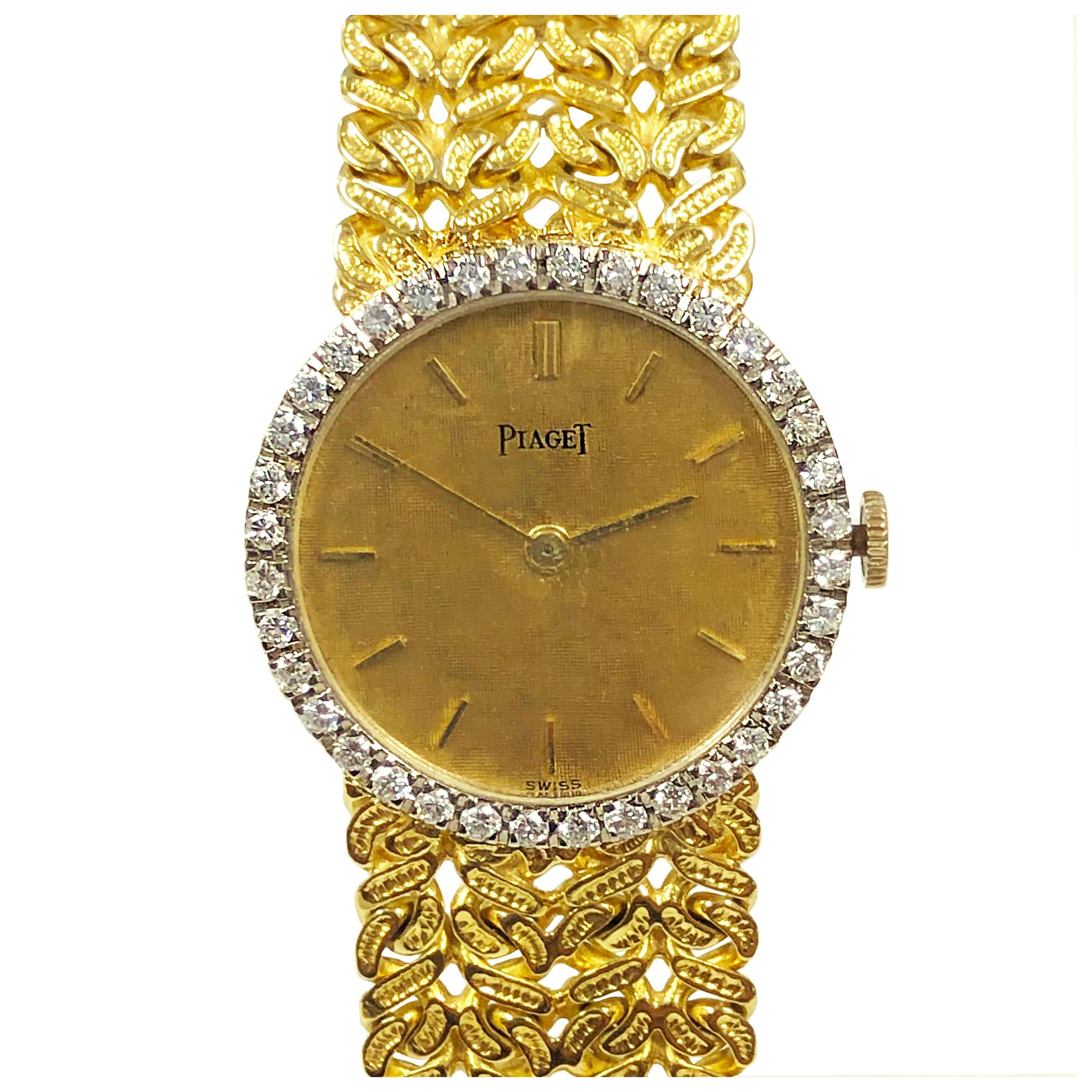 Piaget Yellow Gold and Diamond Ladies Mechanical 1970s Wristwatch