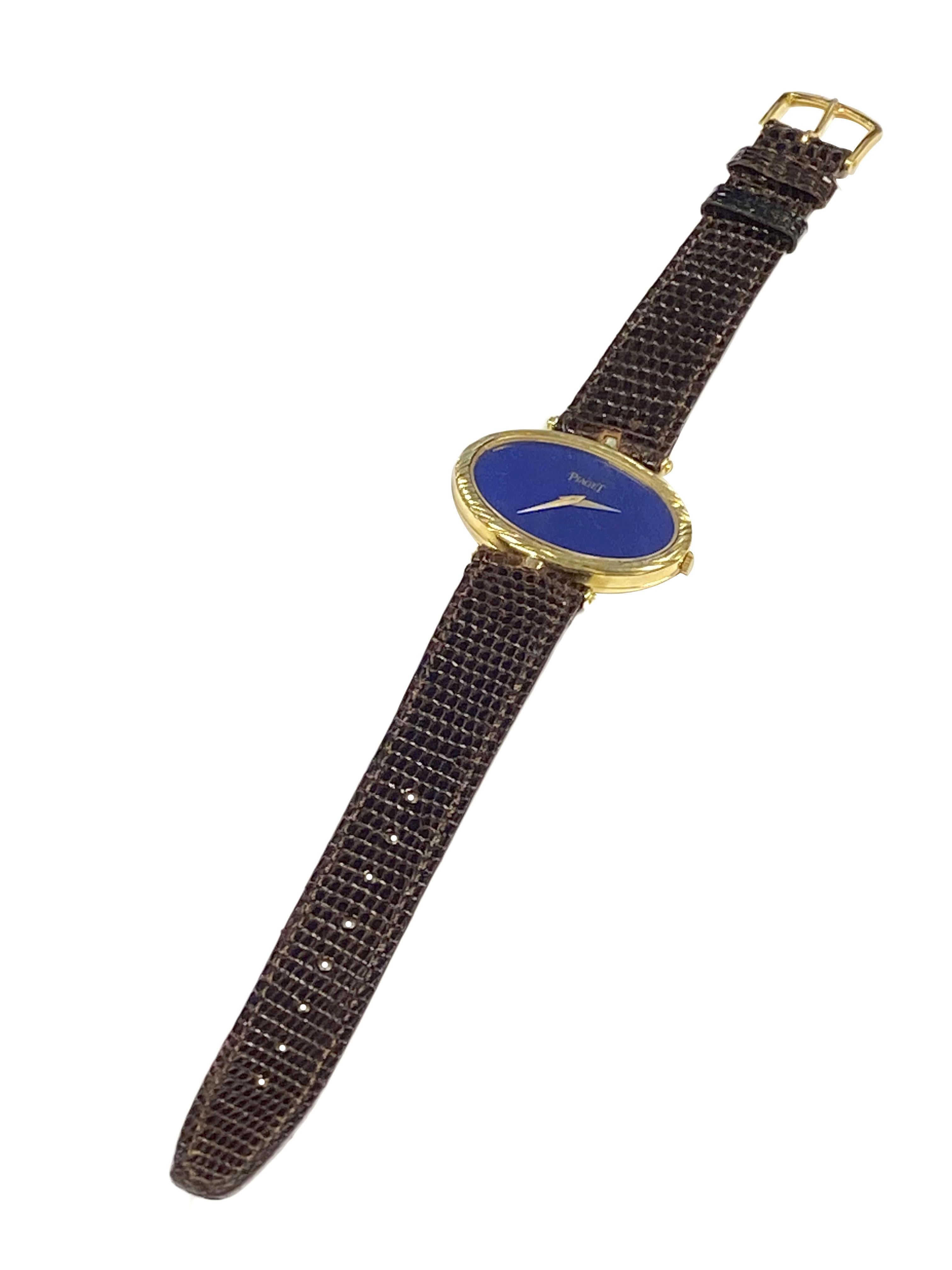 Piaget Yellow Gold and Lapis stone Dial Mechanical Ladies Wrist Watch In Excellent Condition In Chicago, IL