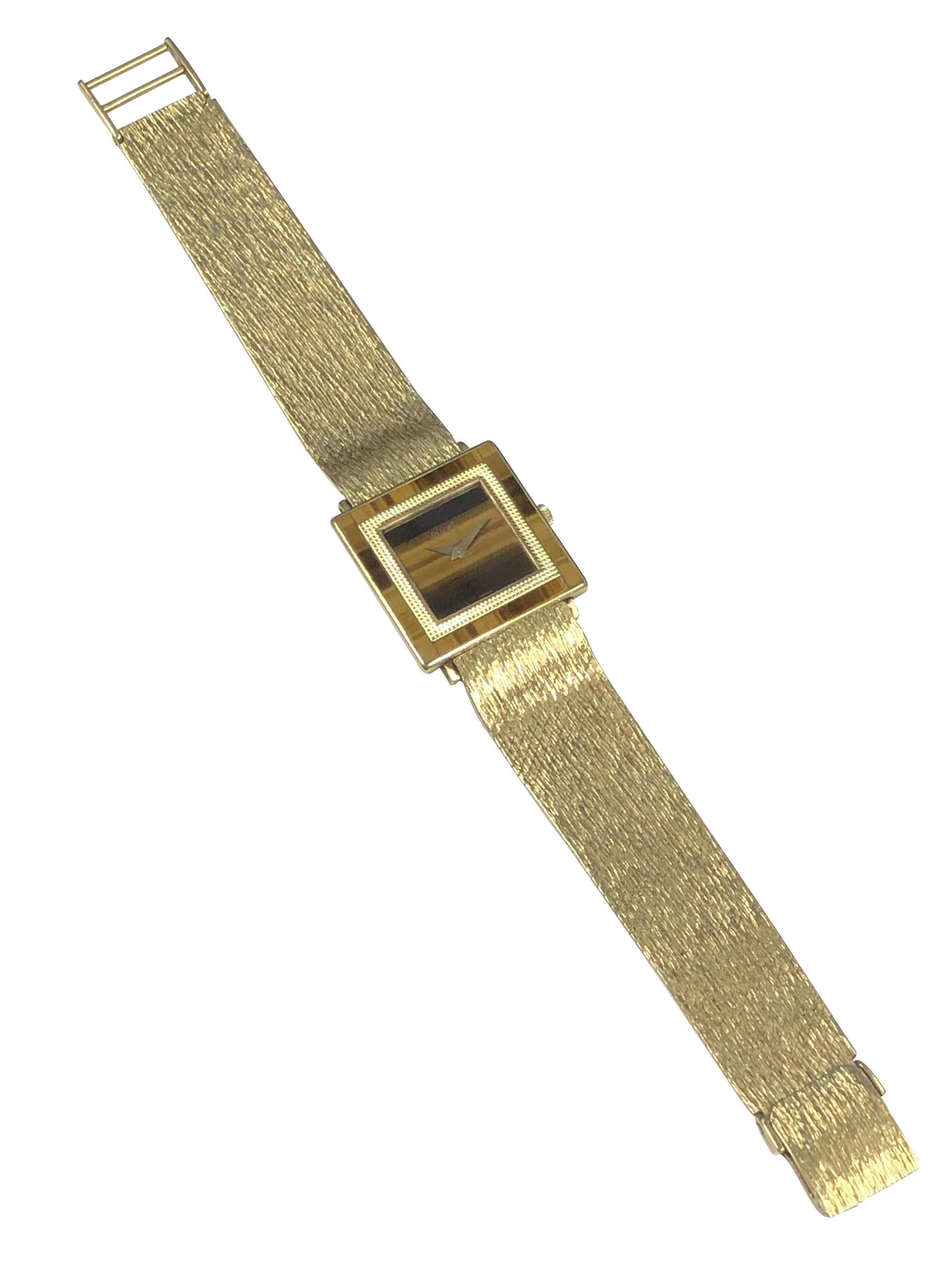 Square Cut Piaget Yellow Gold and Tigers Eye Mechanical Wristwatch