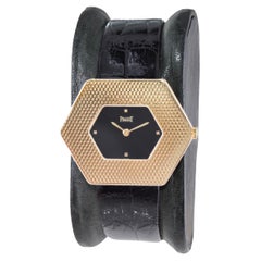 Retro Piaget Yellow Gold Asymmetrical Hobnail Bezel Dress Watch circa 1970's