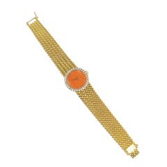 Piaget Gelbgold Diamant und Koralle Zifferblatt Damen mechanische Armbanduhr