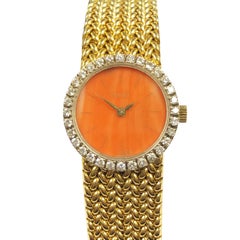 Piaget Yellow Gold Diamond and Coral Dial Ladies Mechanical Wristwatch