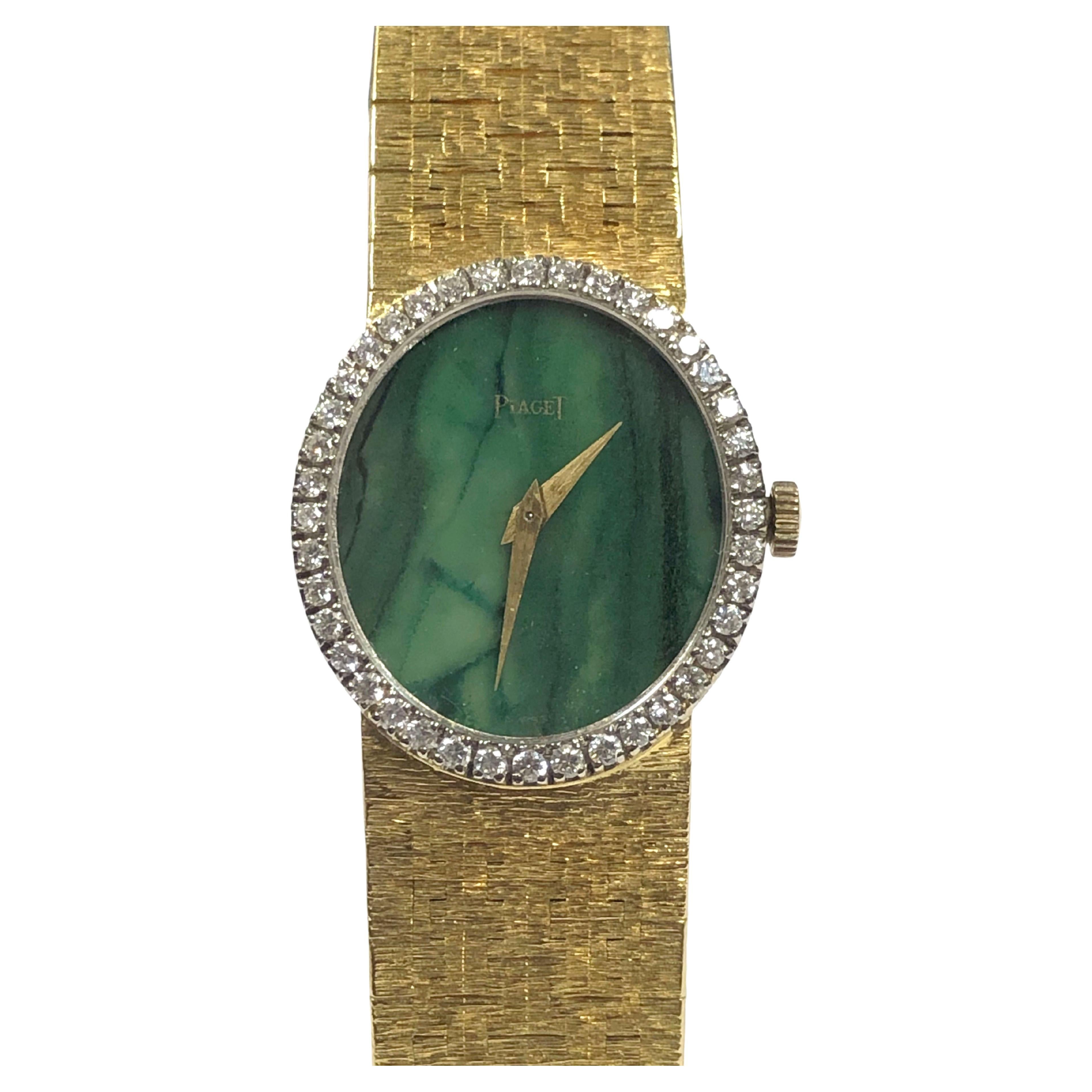 Piaget Yellow Gold Diamond and Jade Dial Ladies Wrist Watch