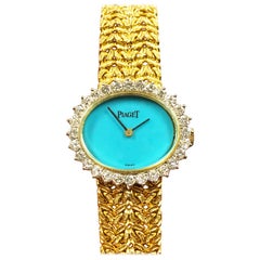 Piaget Yellow Gold Diamond and Turquoise Dial Ladies Wristwatch