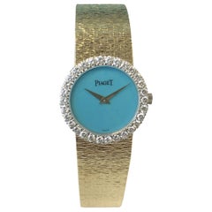 Piaget Yellow Gold Diamond and Turquoise Stone Dial Mechanical Wristwatch