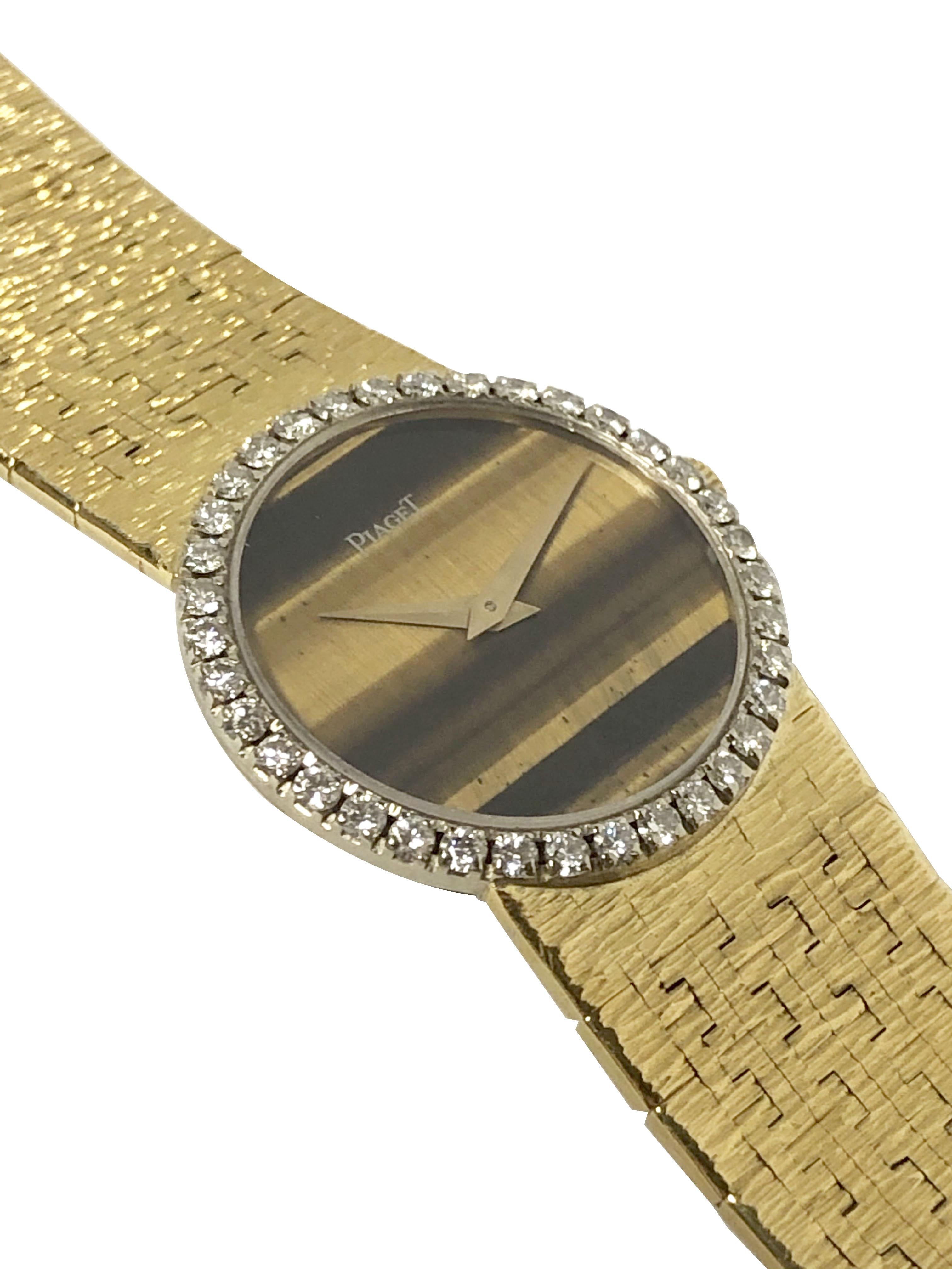 Piaget Mechanische Armbanduhr, Gelbgold Diamant-Lünette und Tigerauge (Rundschliff) im Angebot