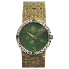Piaget Gelbgold Diamant Smaragd und Jadeit Zifferblatt Damen mechanische Armbanduhr