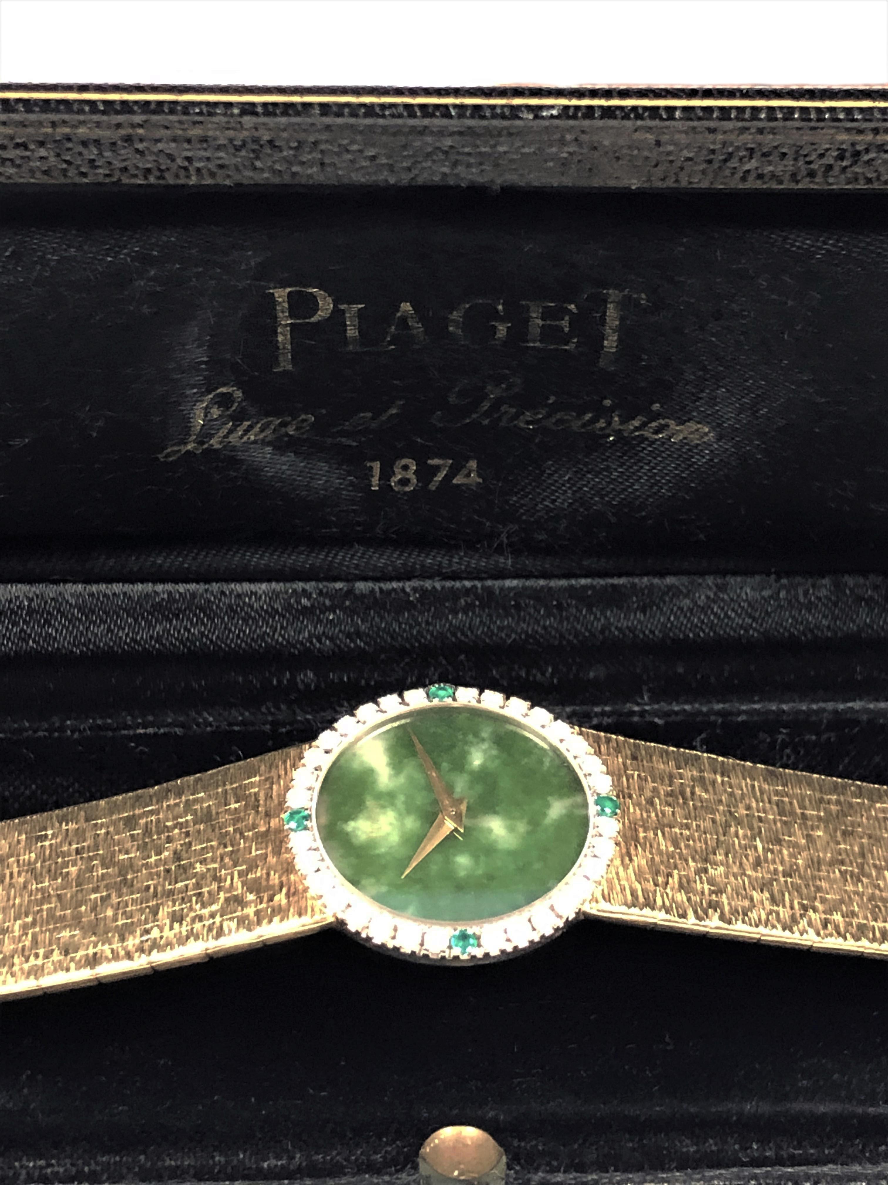 Piaget Yellow Gold Diamond Emerald and Jadeite Dial Ladies Mechanical Wristwatch 1