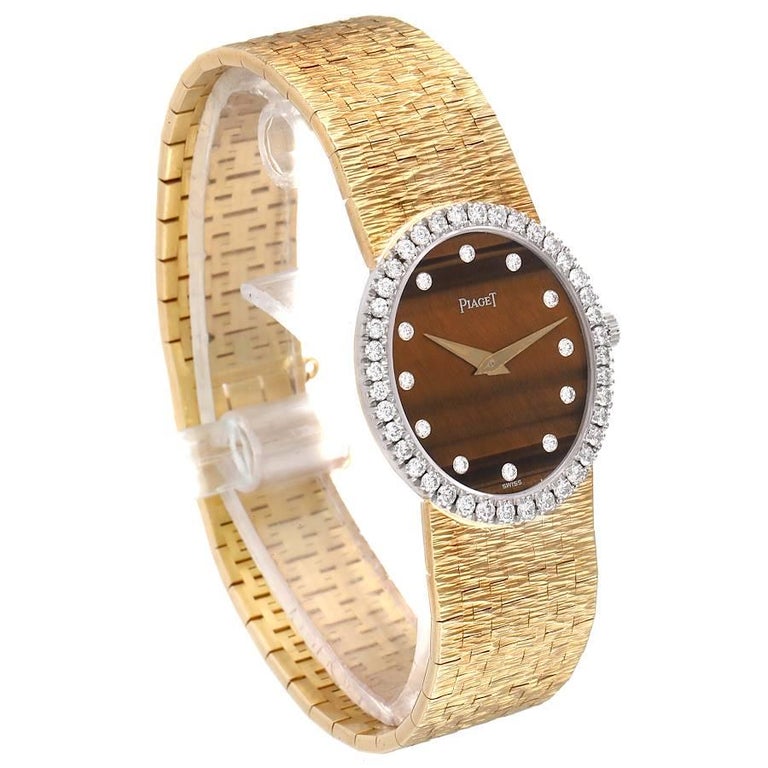 Piaget Yellow Gold Diamond Tiger Eye Vintage Cocktail Ladies Watch 9826 In Excellent Condition For Sale In Atlanta, GA