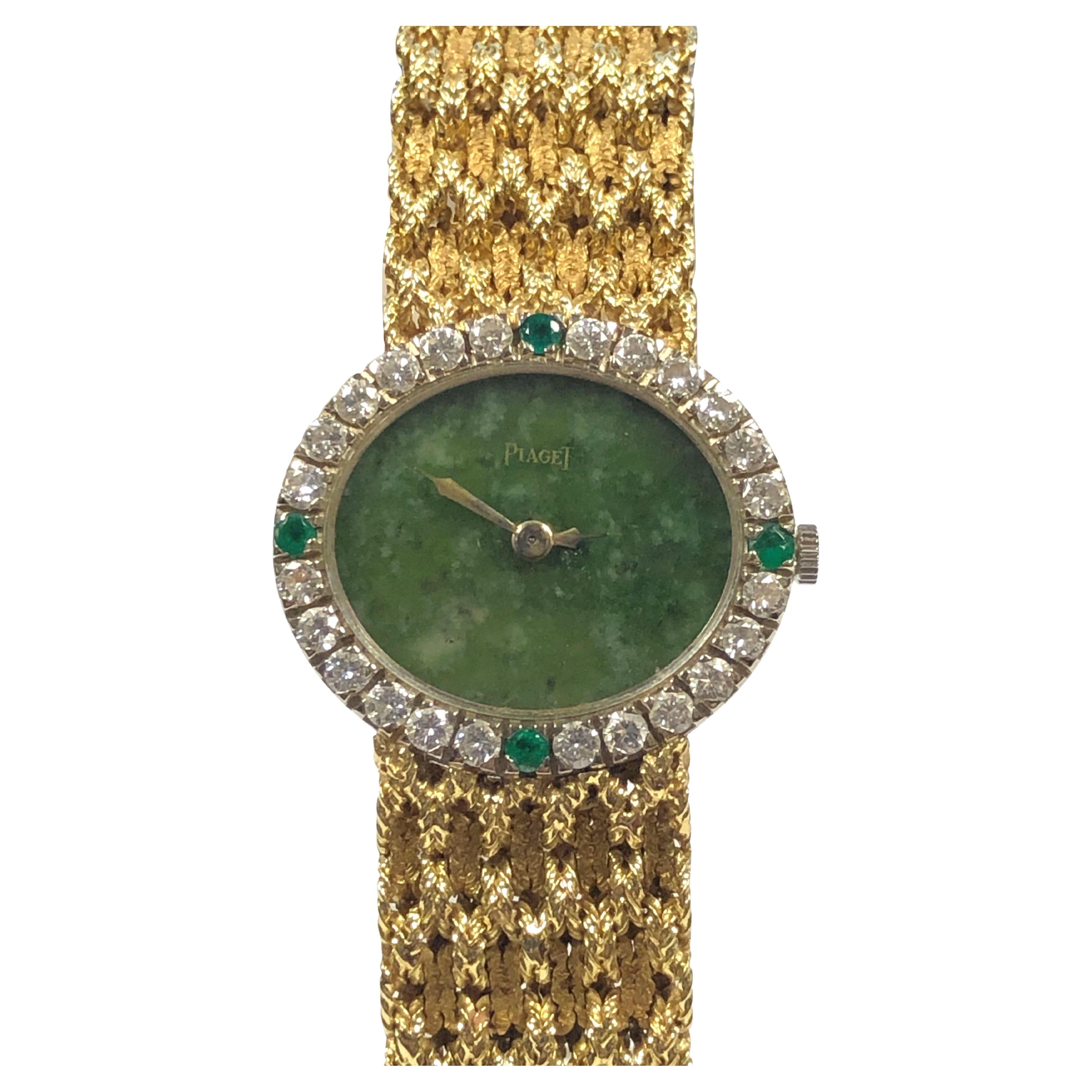 Piaget Yellow Gold Diamonds and Jade Dial Ladies Mechanical Wrist Watch
