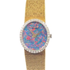 Retro Piaget Yellow Gold Diamonds and Opal Dial Ladies Mechanical Wristwatch