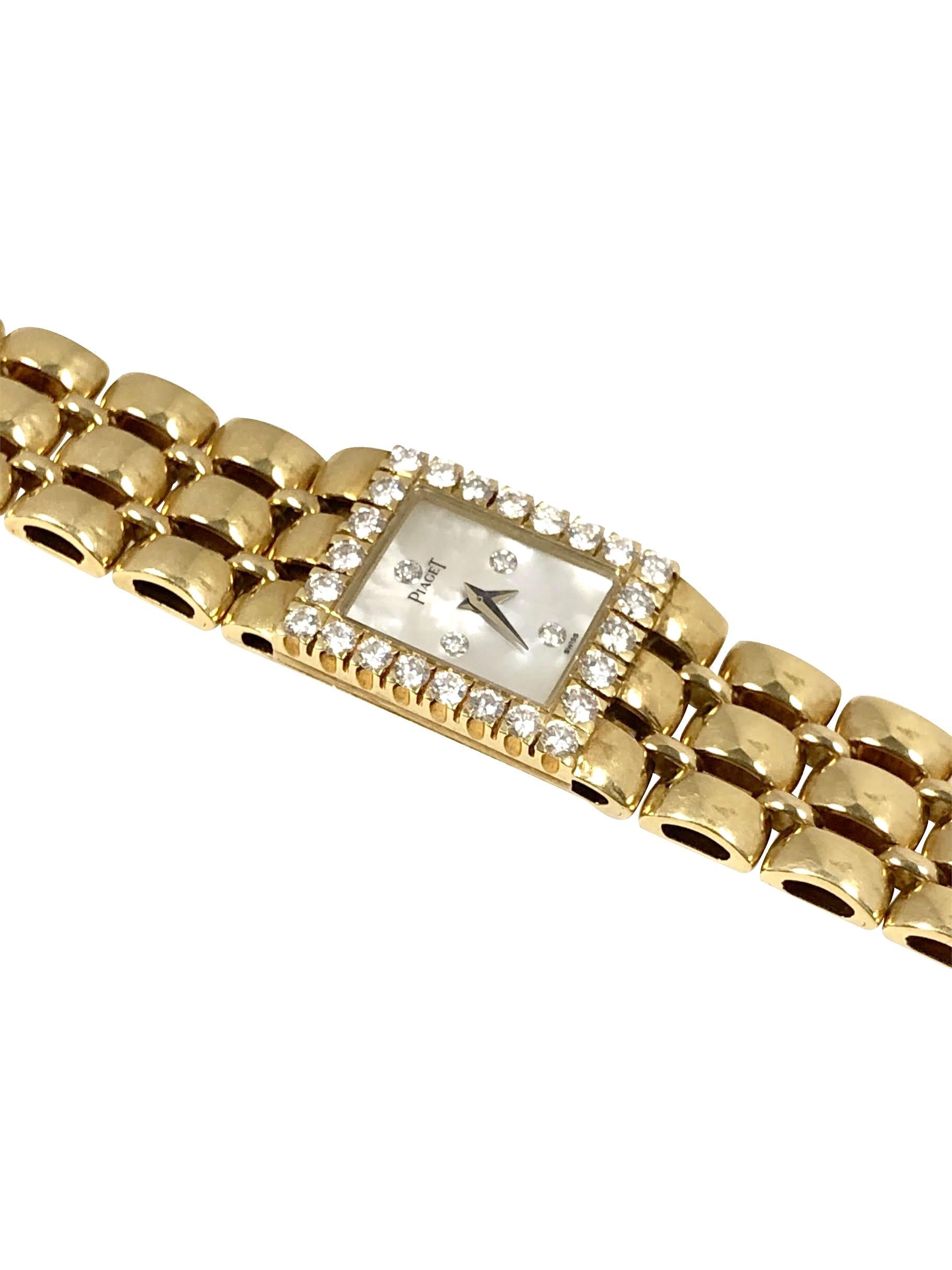 Round Cut Piaget Yellow Gold Diamonds and Pearl Dial Ladies Quartz Wristwatch