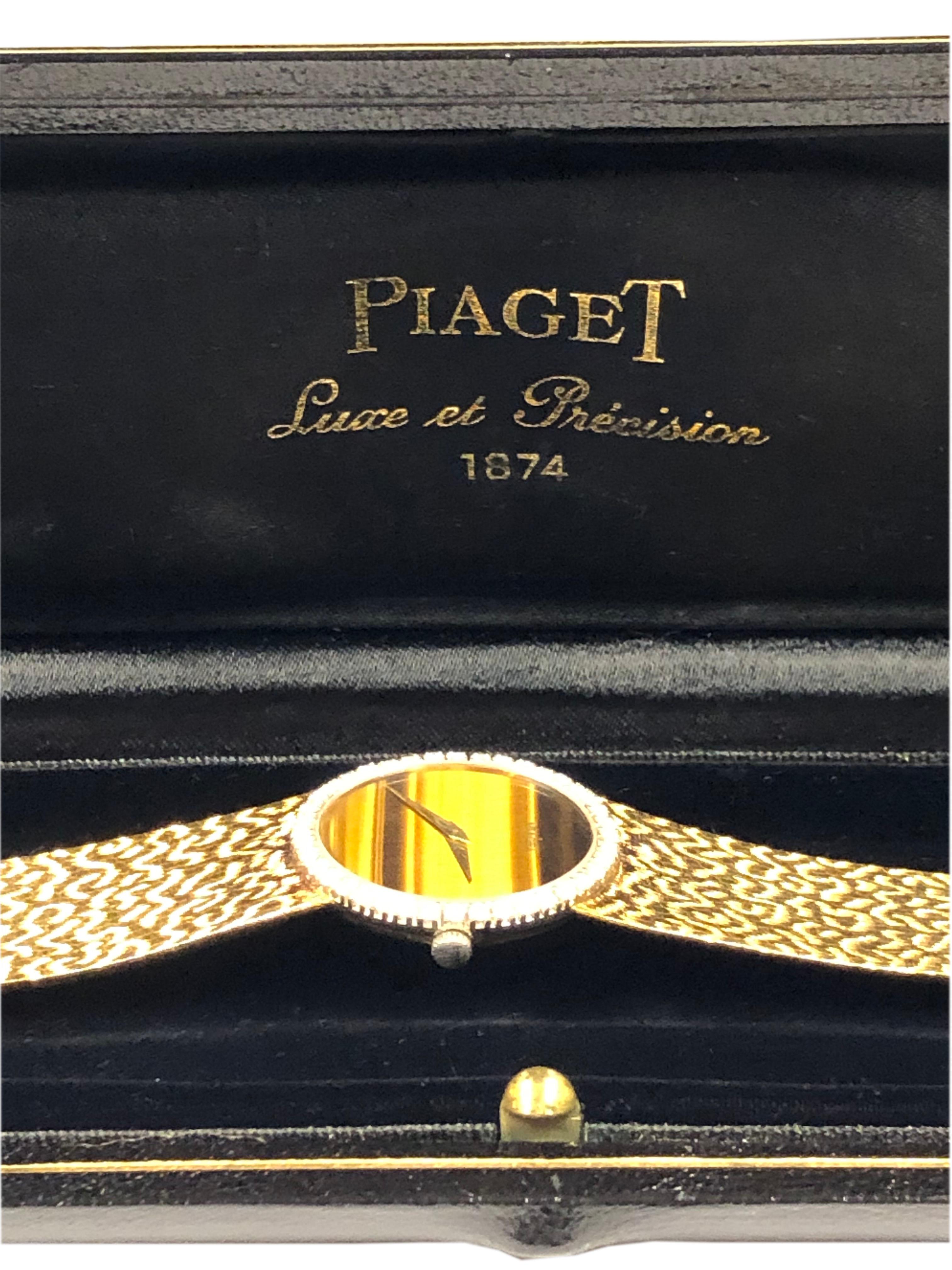 Round Cut Piaget Yellow Gold Diamonds and Tiger Eye Dial ladies Mechanical Wrist Watch