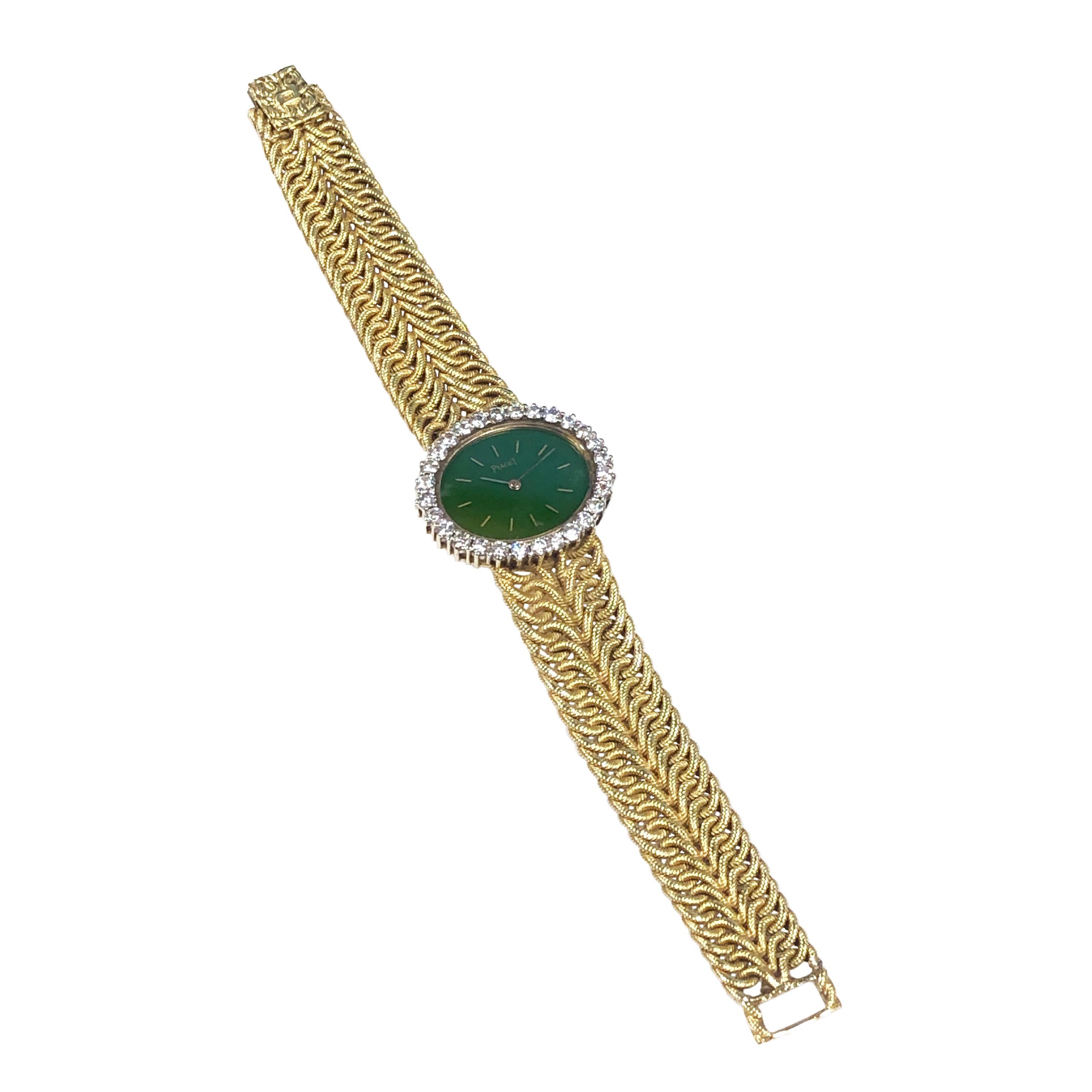 Women's Piaget Yellow Gold Jadite Dial and Diamonds Ladies Wrist Watch
