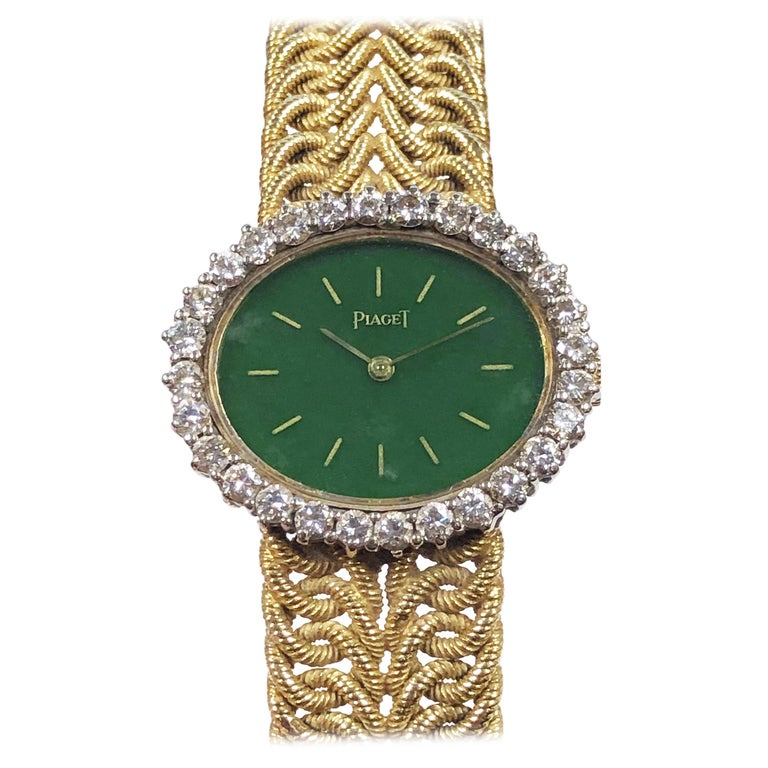 Piaget Yellow Gold Jadite Dial and Diamonds Ladies Wrist Watch at 1stDibs
