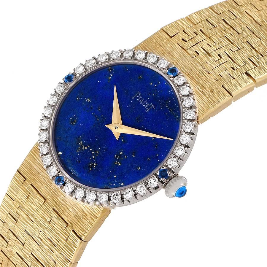 Piaget Yellow Gold Lapiz Dial Diamond Sapphire Vintage Cocktail Watch 9706 1