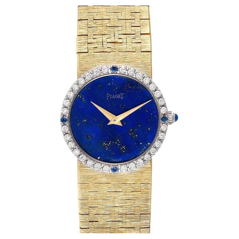 Piaget Yellow Gold Lapiz Dial Diamond Sapphire Vintage Cocktail