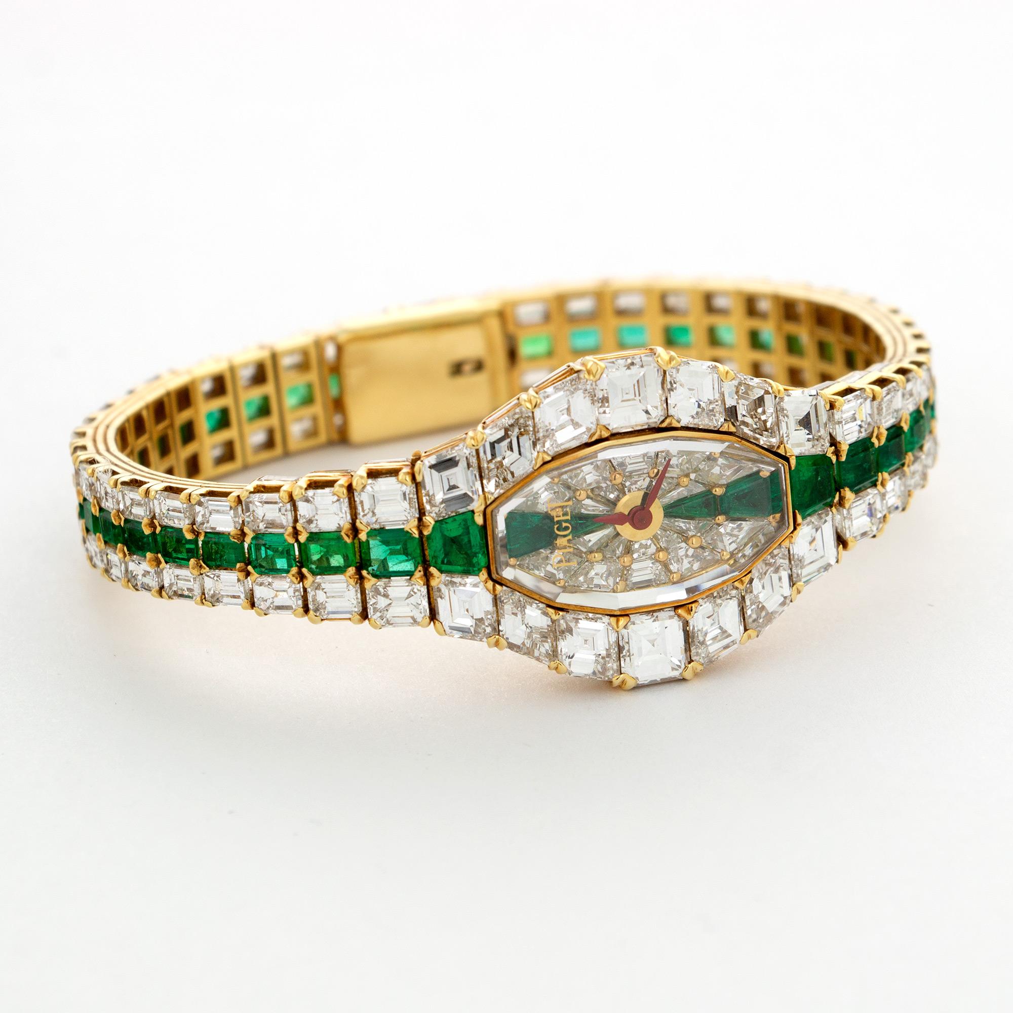 Modern Piaget Yellow Gold Limelight Diamond and Emerald Watch For Sale
