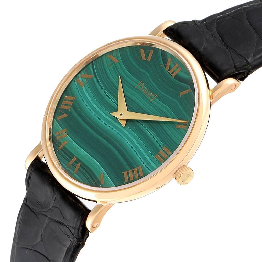 Piaget Yellow Gold Malachite Dial Vintage Ladies Watch 9015 In Excellent Condition For Sale In Atlanta, GA