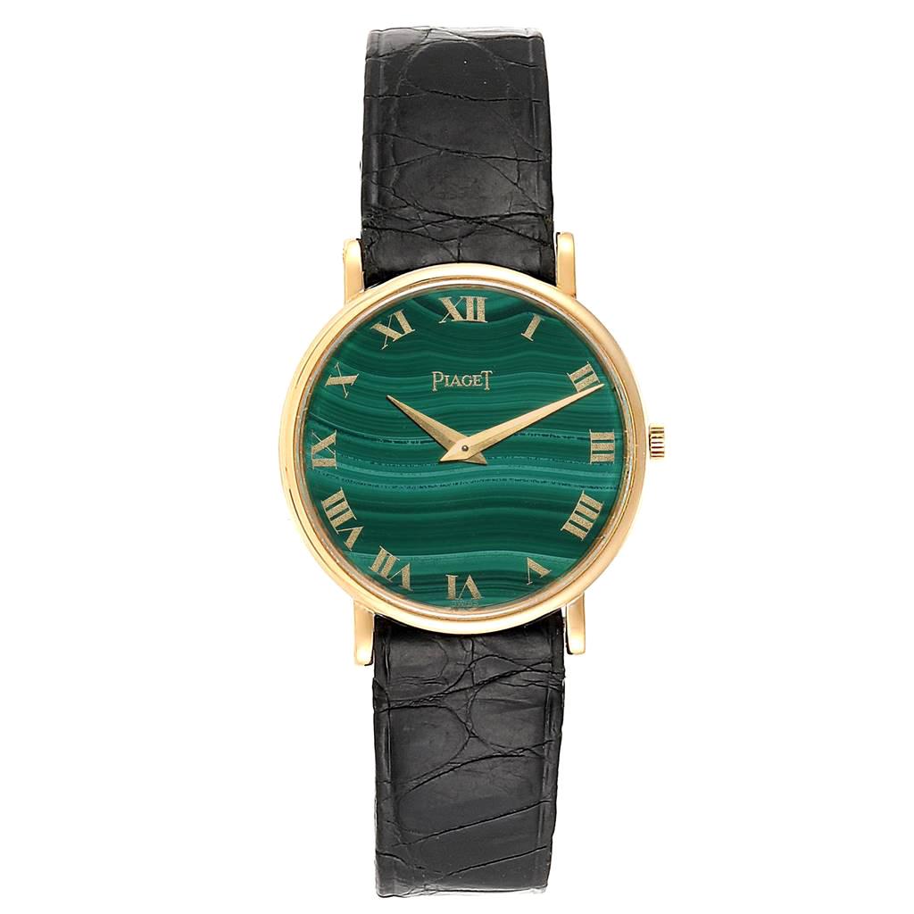 Piaget Yellow Gold Malachite Dial Vintage Ladies Watch 9015 For Sale