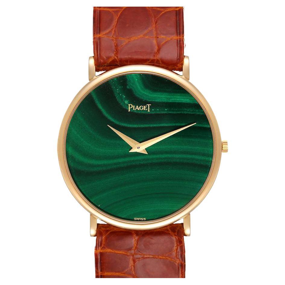 Piaget Yellow Gold Malachite Dial Vintage Mens Watch 9035 For Sale