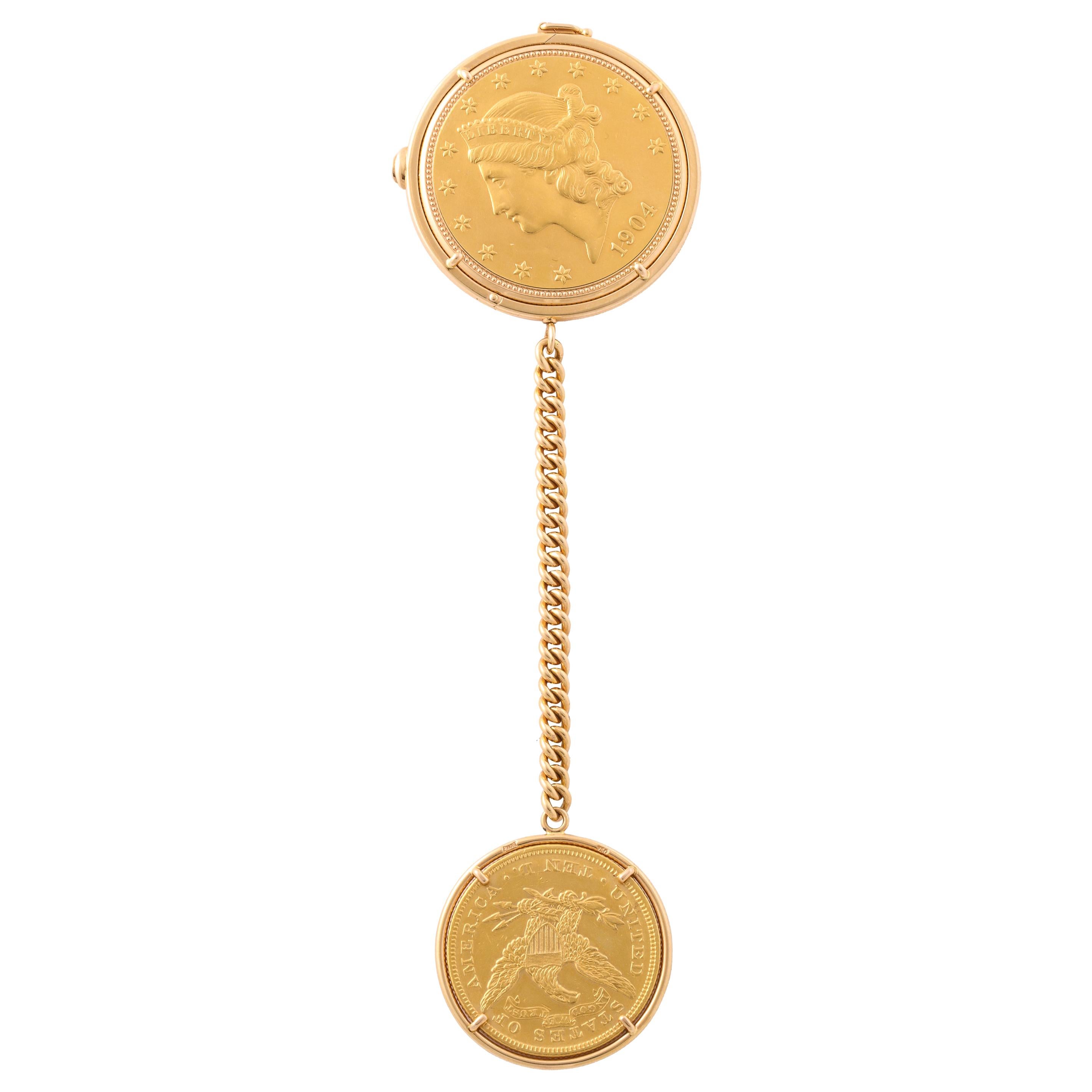 Piaget Yellow Gold Swiss Movement Magic Coin Pocket Watch For Sale