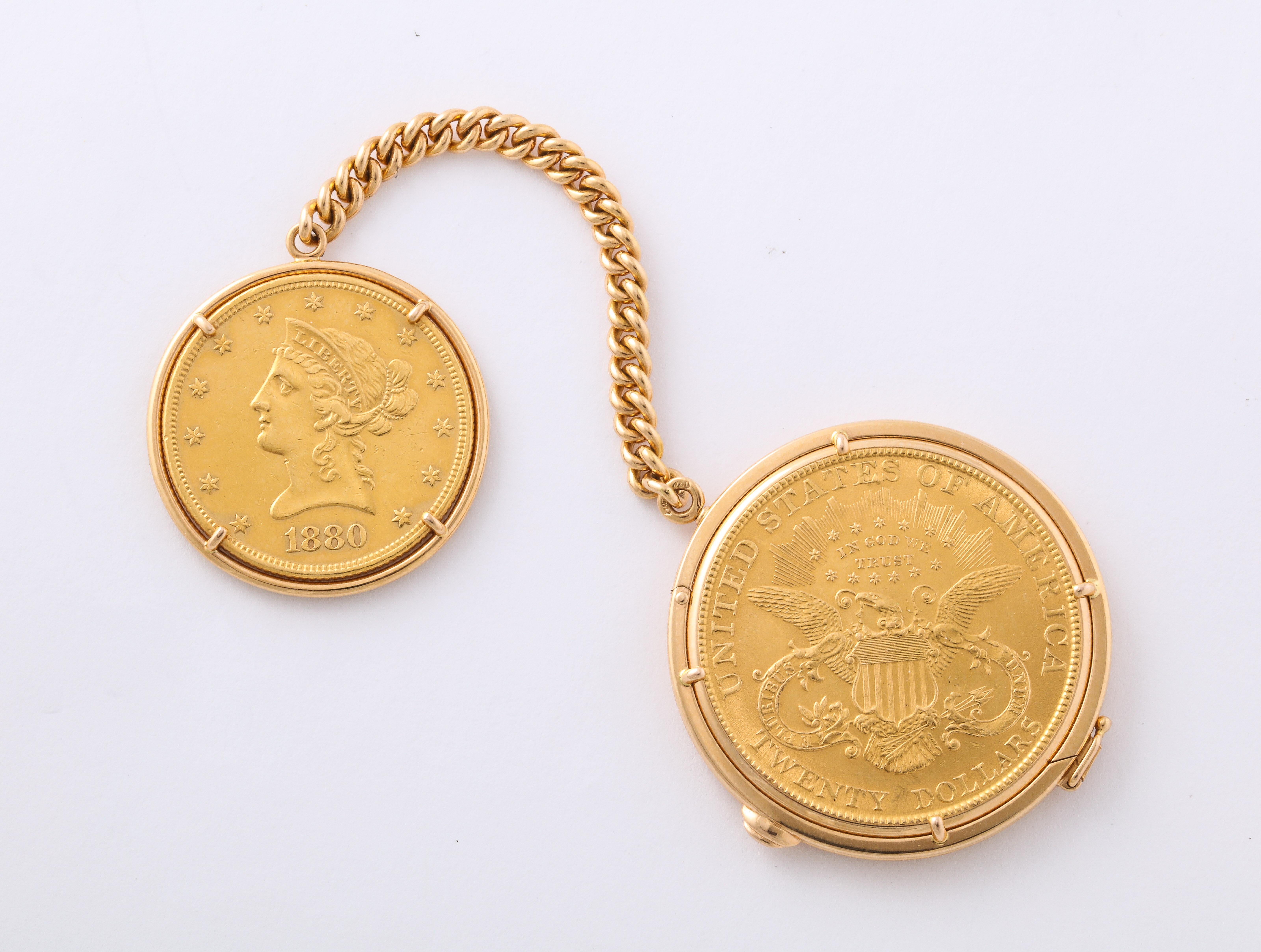 Retro Piaget Yellow Gold Swiss Movement Magic Coin Pocket Watch For Sale