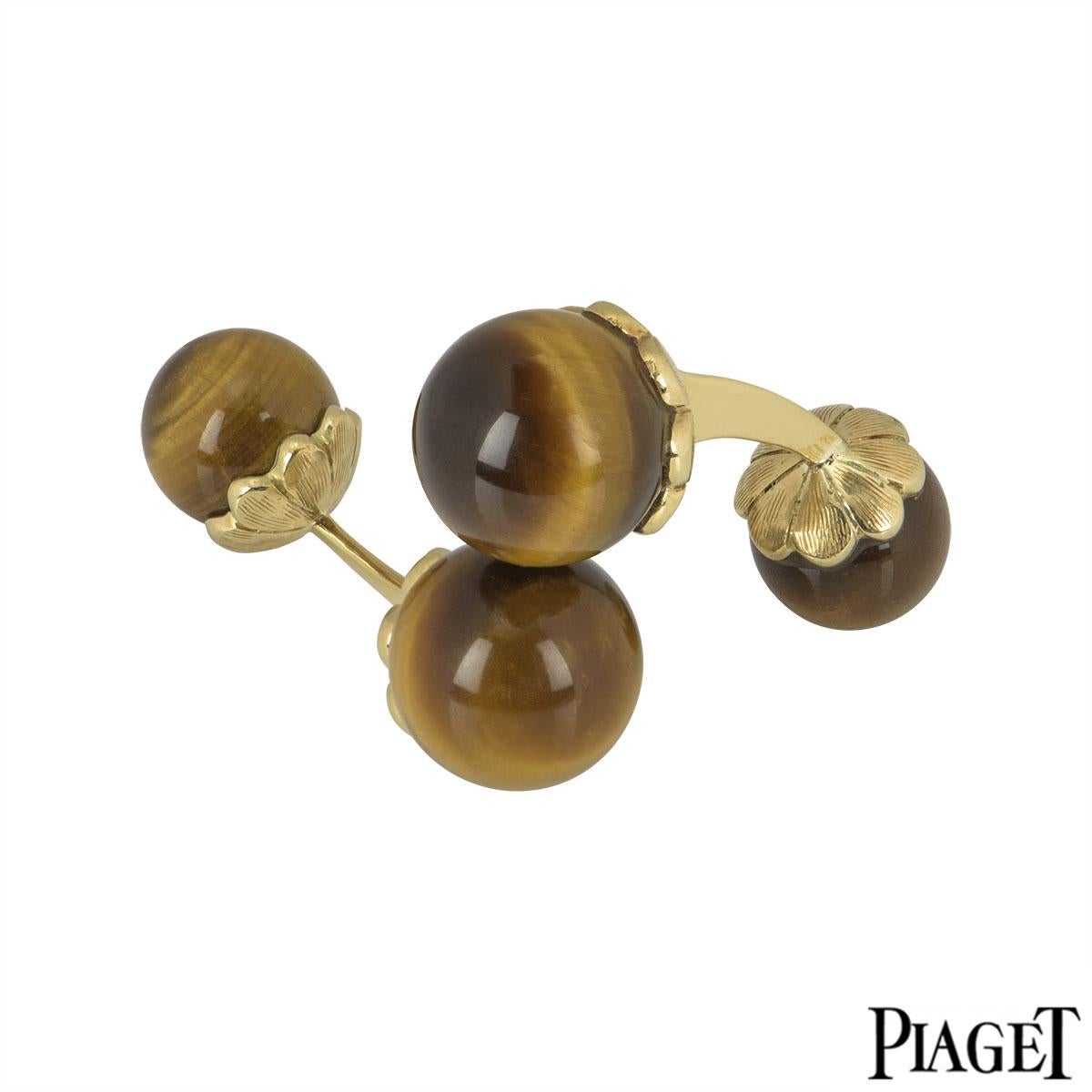 Piaget Yellow Gold Tiger Eye Cufflinks In Excellent Condition In London, GB