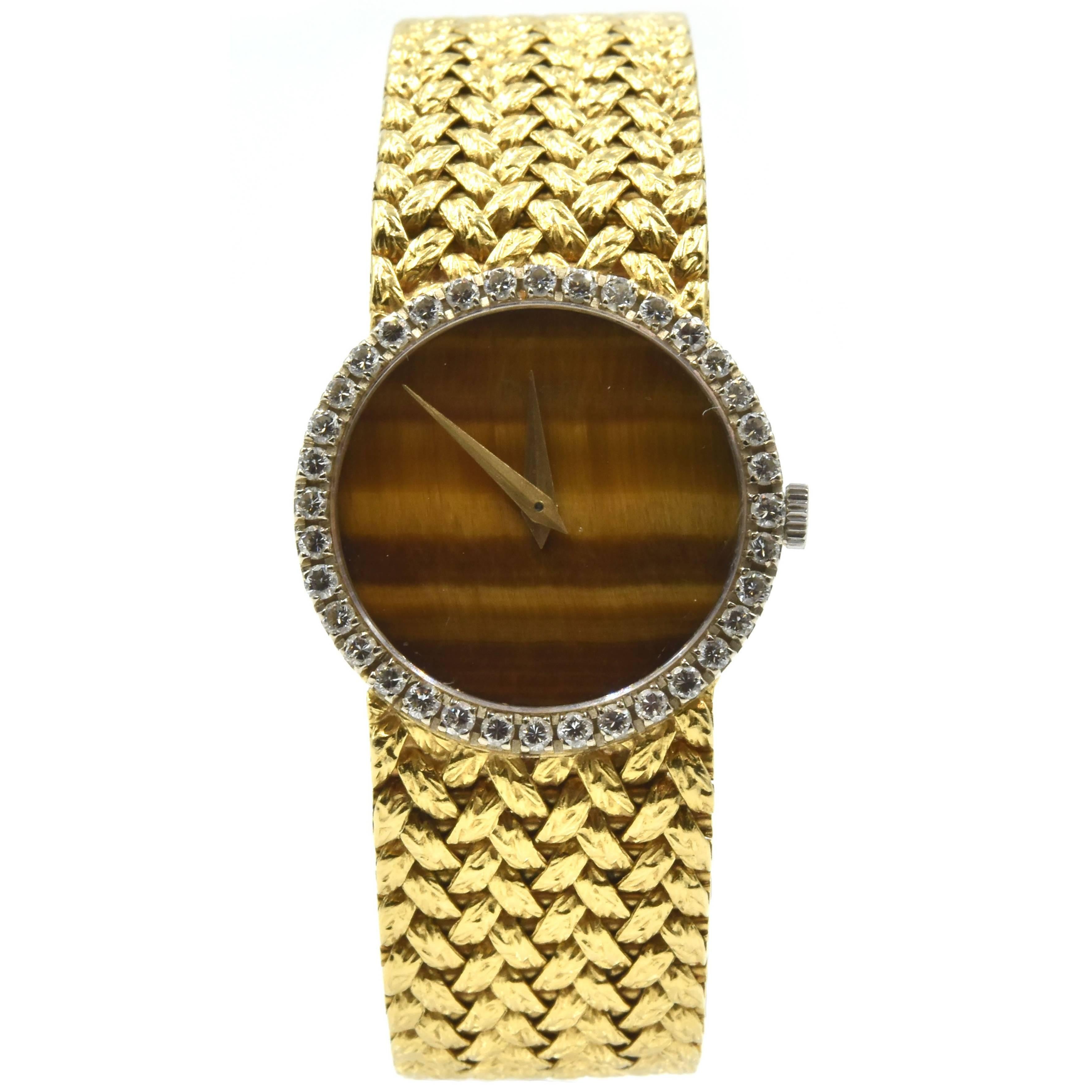 Piaget Yellow Gold Vintage Tiger's Eye Dial Automatic Wristwatch, 1980s  