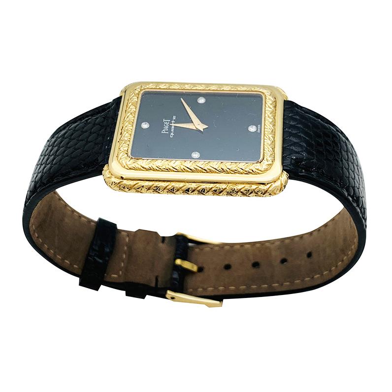 Piaget Gelbgolduhr an einem Lederarmband im Zustand „Hervorragend“ im Angebot in Paris, IDF