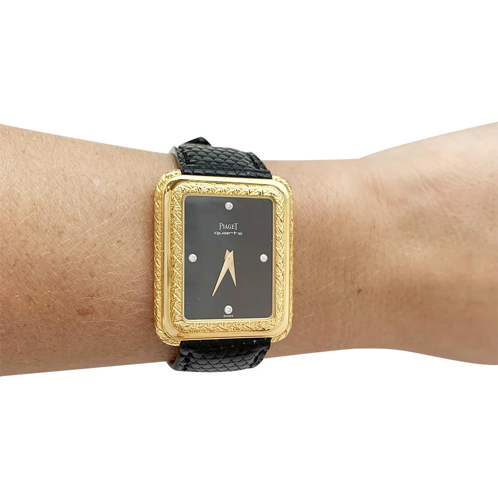 Women's or Men's Piaget Yellow Gold Watch on a Leather Strap For Sale