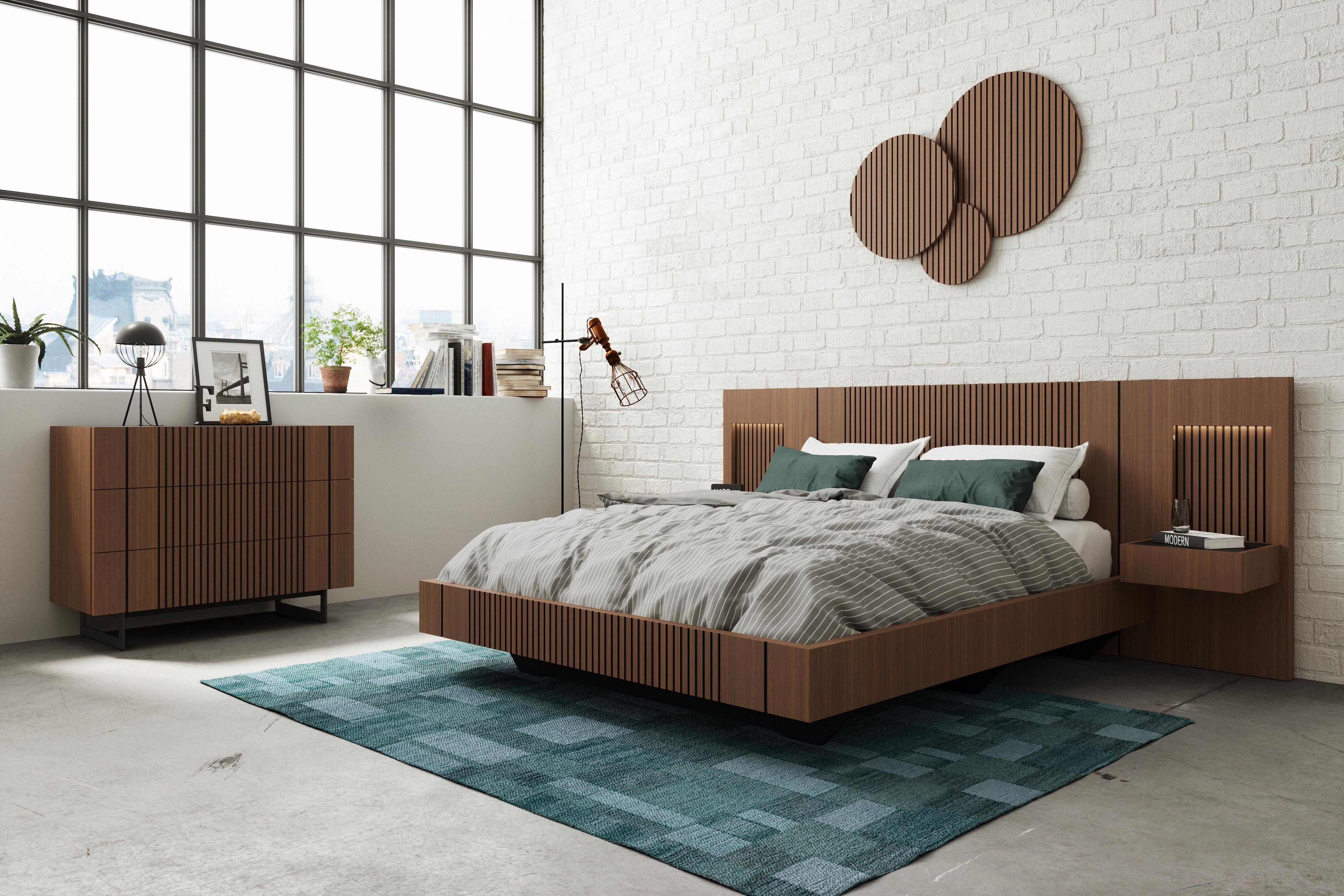 Scandinavian Modern Piana 173cm Size Bed With Drawers and Leds For Sale