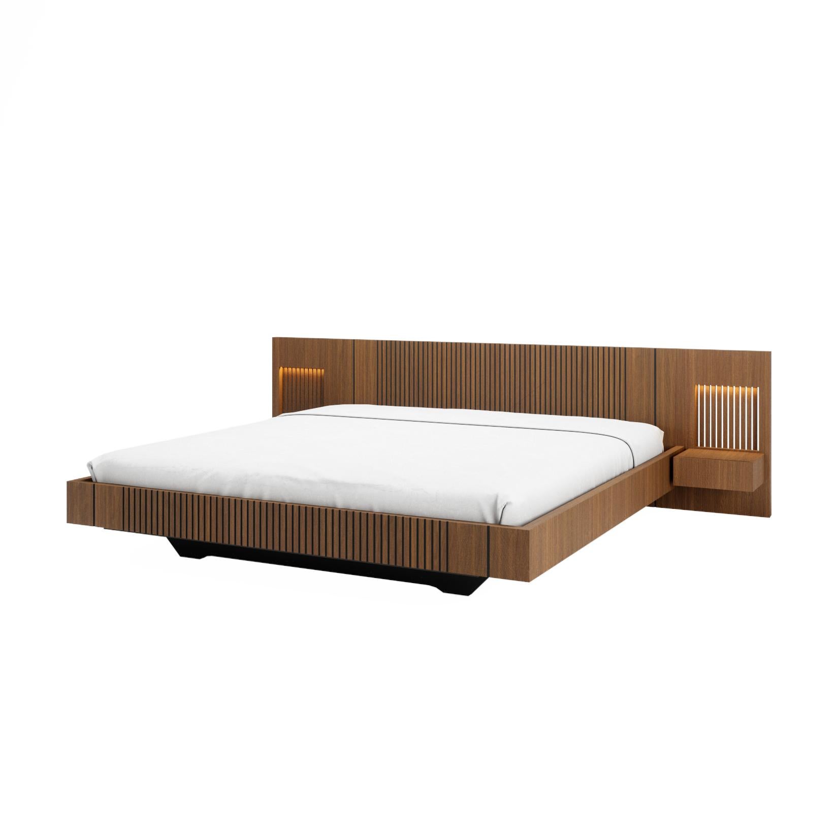 Scandinavian Modern Piana 213cm Size Bed with 2 Drawers and Leds on Bed Head For Sale