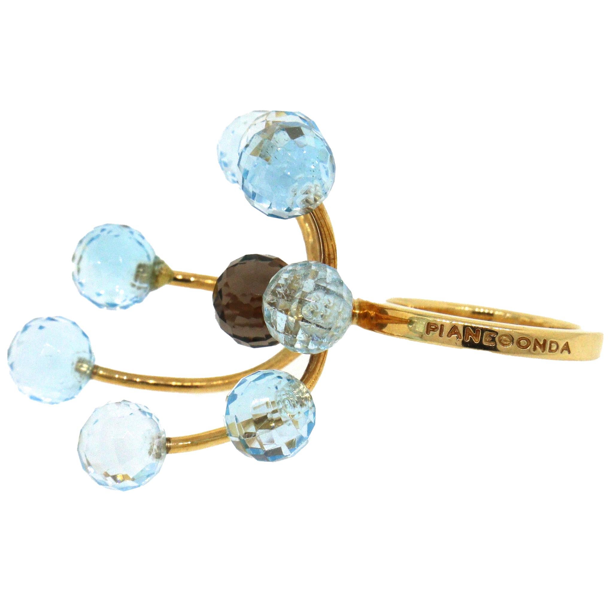 Round Cut Pianegonda Blue Topaz and Brown Quartz Atmosphere Ring For Sale