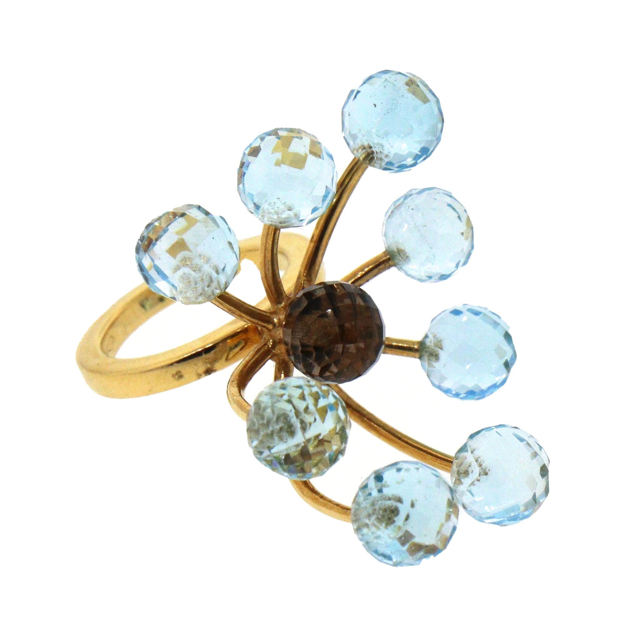 Pianegonda Blue Topaz and Brown Quartz Atmosphere Ring In Good Condition For Sale In New York, NY