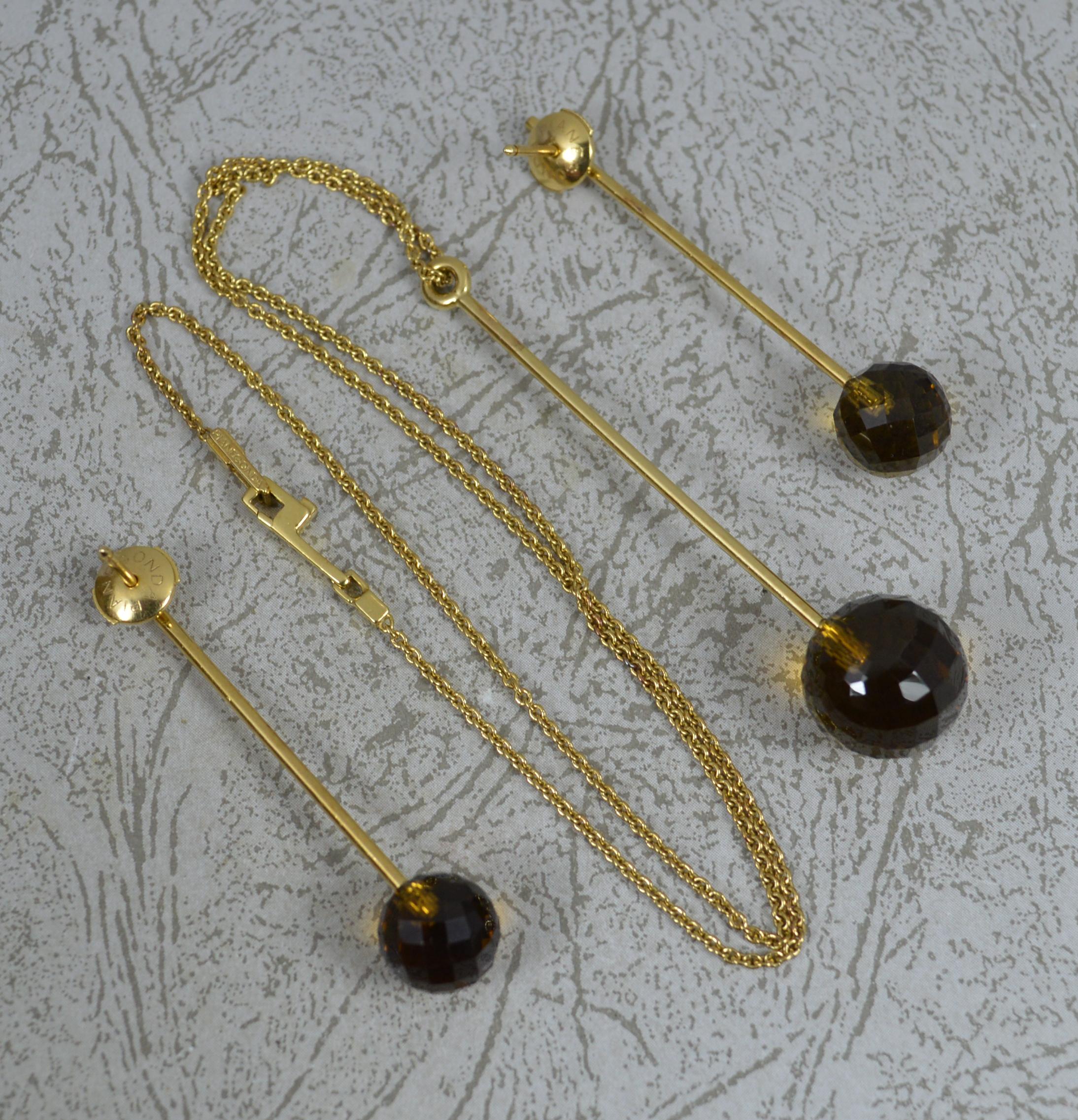 Pianegonda Designer 18ct Gold and Smoky Quartz Earrings and Pendant Set For Sale 5
